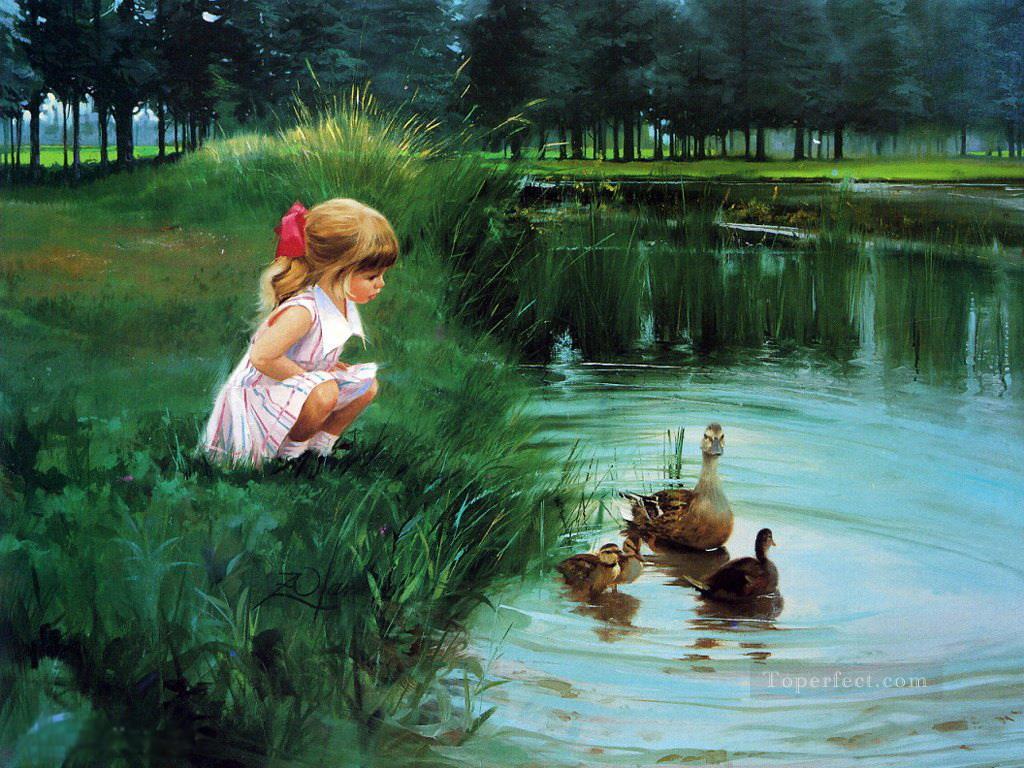 girl and duck Oil Paintings